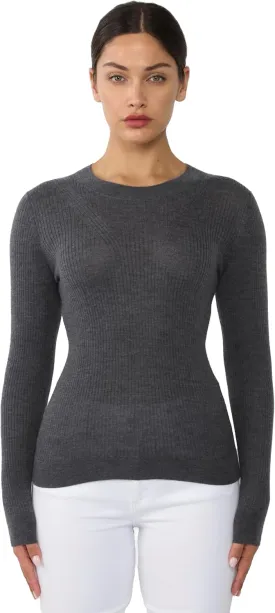 JENNIE LIU Tissue Weight Cashmere Silk Rib-Knit Crewneck Sweater