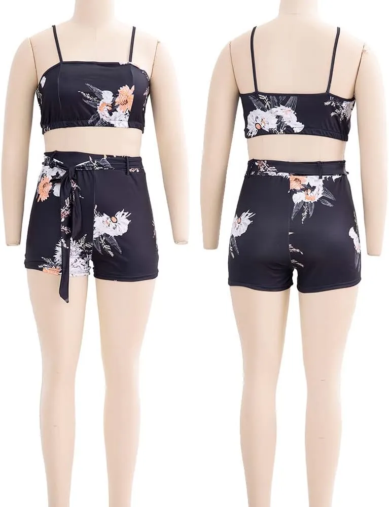 KEYUFANG Women 3 Piece Vocation Outfits Summer Suit Floral Kimono Cardigans Beach Cover Up Crop Cami Top Short Set