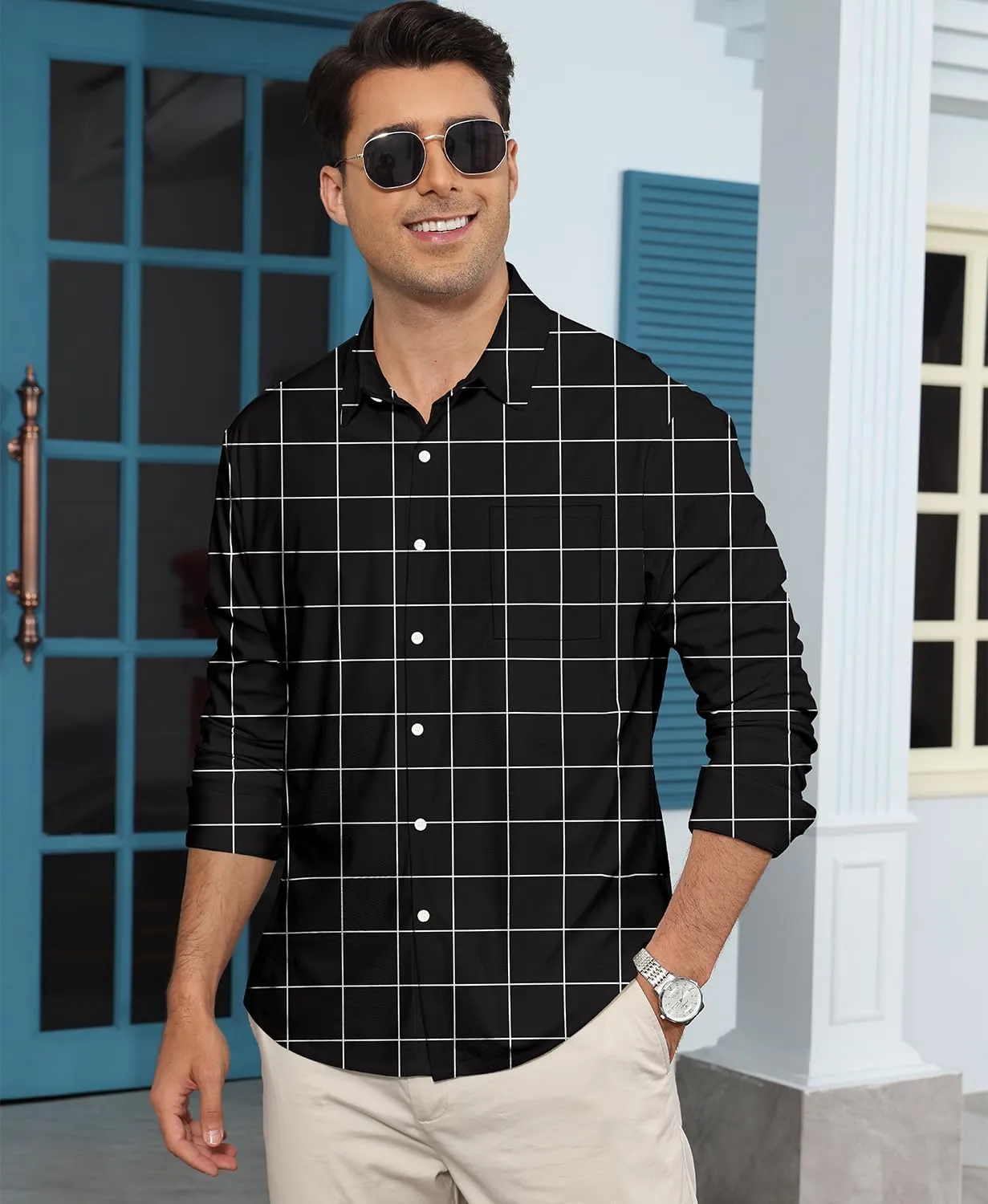 KYKU Mens Long Sleeve Shirt: Fashion Button Down Casual Shirts for Men with Pocket