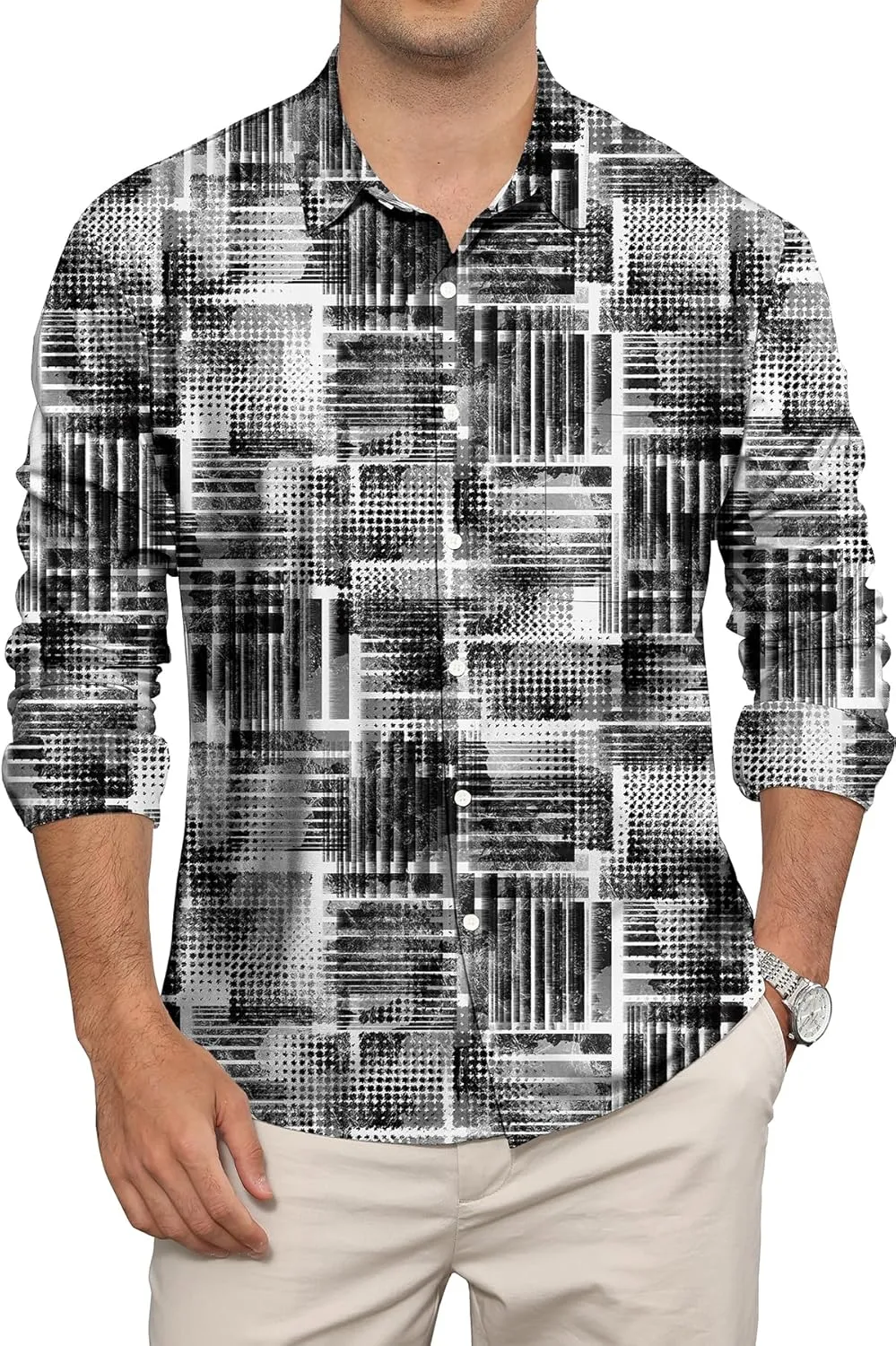 KYKU Mens Long Sleeve Shirt: Fashion Button Down Casual Shirts for Men with Pocket