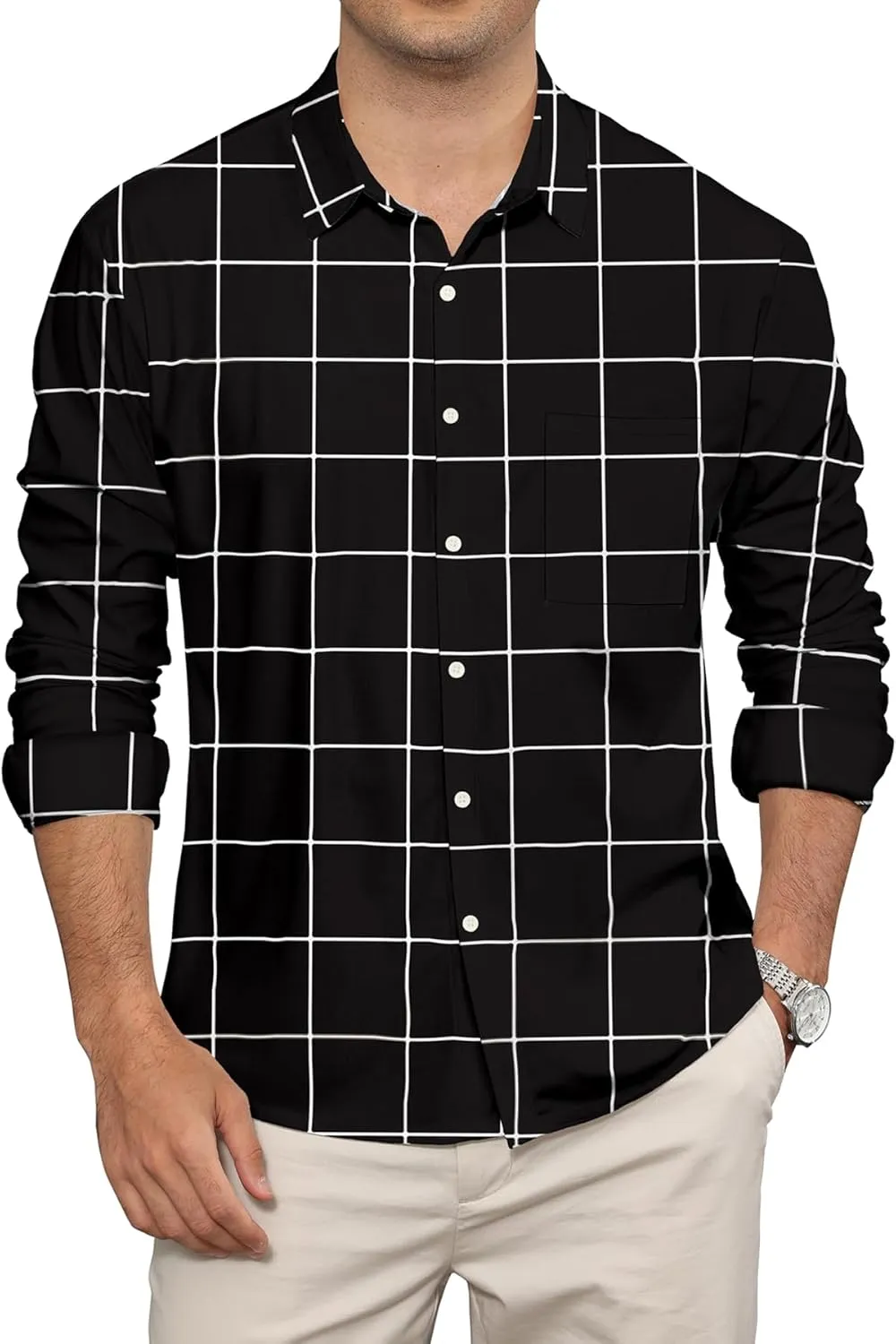 KYKU Mens Long Sleeve Shirt: Fashion Button Down Casual Shirts for Men with Pocket