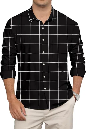 KYKU Mens Long Sleeve Shirt: Fashion Button Down Casual Shirts for Men with Pocket
