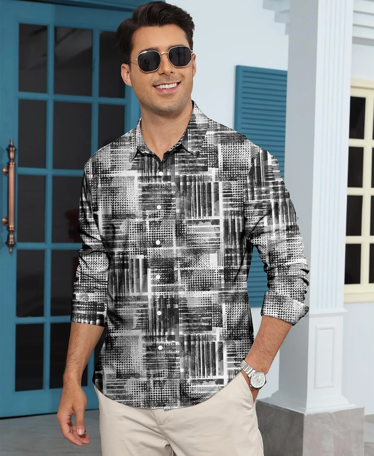 KYKU Mens Long Sleeve Shirt: Fashion Button Down Casual Shirts for Men with Pocket