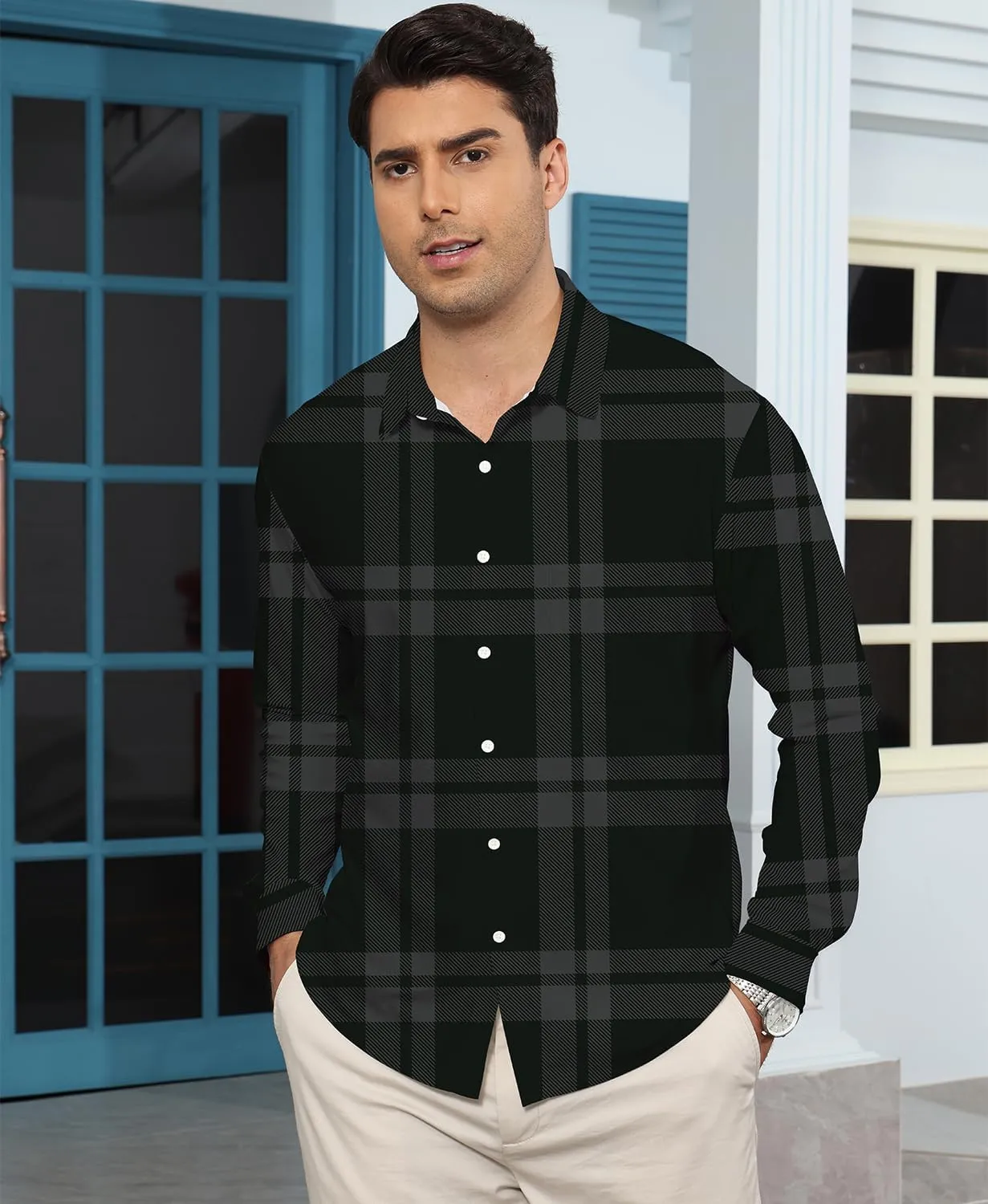 KYKU Mens Long Sleeve Shirt: Fashion Button Down Casual Shirts for Men with Pocket