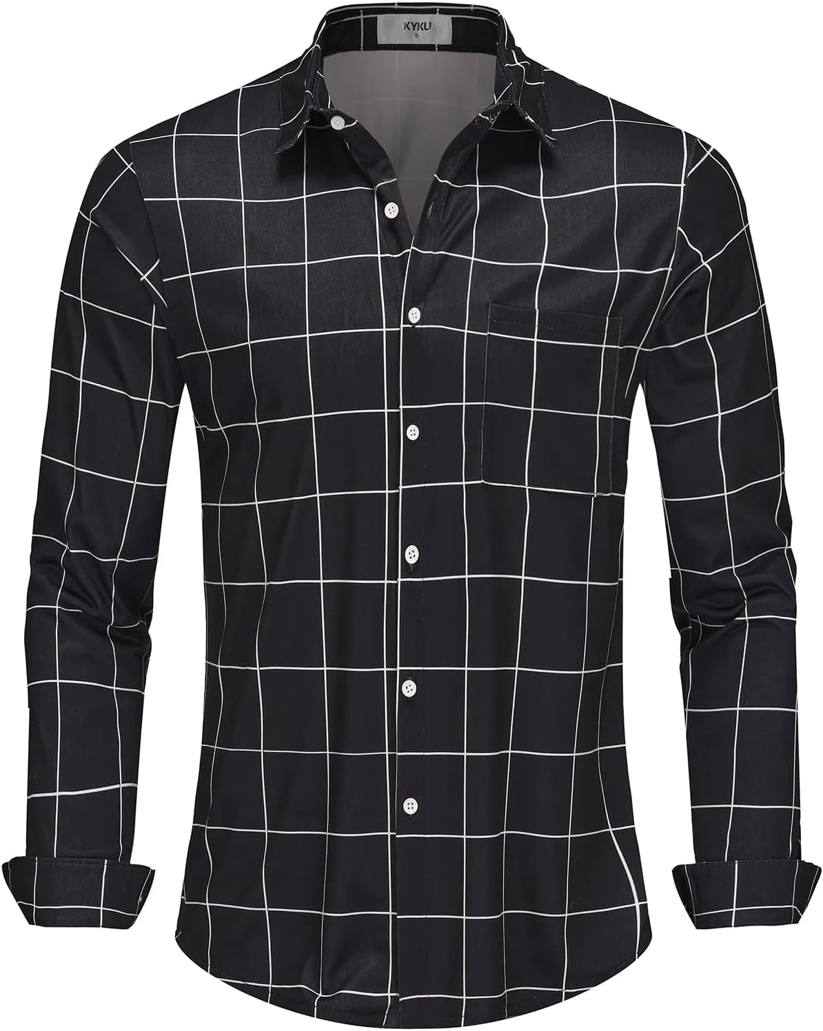 KYKU Mens Long Sleeve Shirt: Fashion Button Down Casual Shirts for Men with Pocket