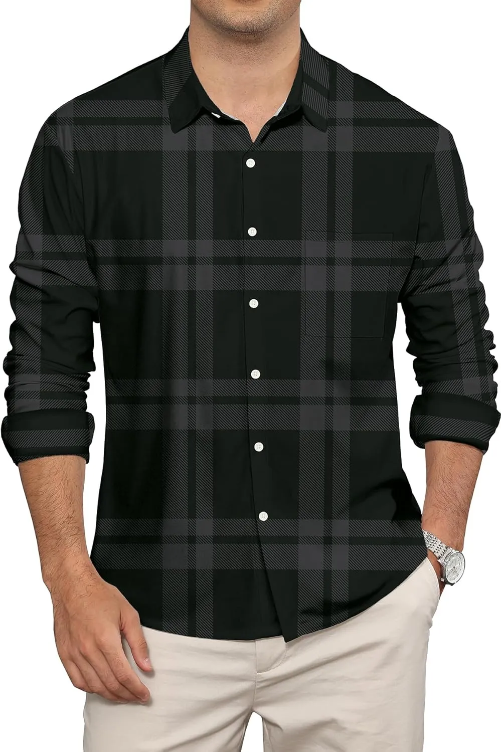 KYKU Mens Long Sleeve Shirt: Fashion Button Down Casual Shirts for Men with Pocket