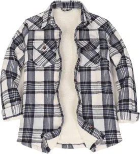 Lisskolo Women's Sherpa Flannel Jacket with Hand Pockets,Warm Fleece Lined Button Up Plaid Flannel Shirt Jackets