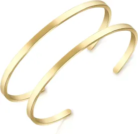 Lolalet Thin Open Cuff Bracelet, Christmas Gift for Girlfriend Wife Mom, 18K Gold Plated Couples Oval Love Bracelets, Plain Polished Finish Open Cuff Bangle Jewelry Gift for Men Women