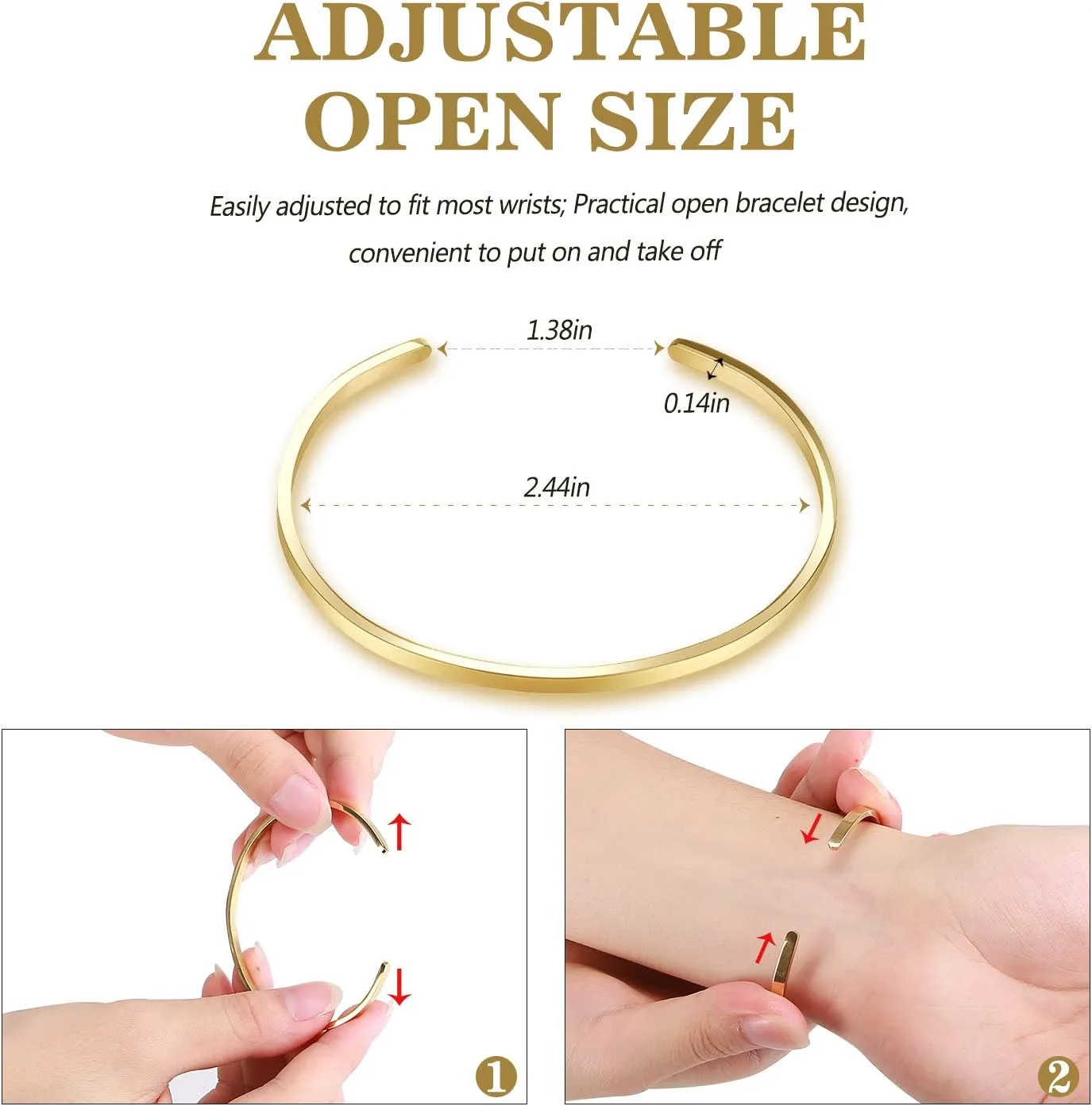 Lolalet Thin Open Cuff Bracelet, Christmas Gift for Girlfriend Wife Mom, 18K Gold Plated Couples Oval Love Bracelets, Plain Polished Finish Open Cuff Bangle Jewelry Gift for Men Women