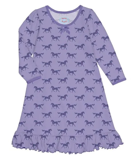 Long Sleeve Twirl Nightgown- Horses