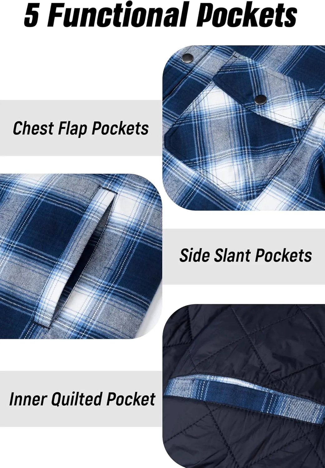 MAGNIVIT Mens Flannel Shirt Jacket Plaid Quilted Lined Coat Button Down Shirts Jacket Casual Winter Coat with Pocket