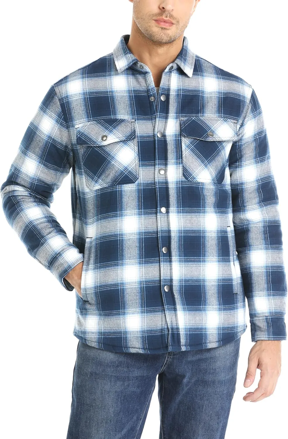 MAGNIVIT Mens Flannel Shirt Jacket Plaid Quilted Lined Coat Button Down Shirts Jacket Casual Winter Coat with Pocket