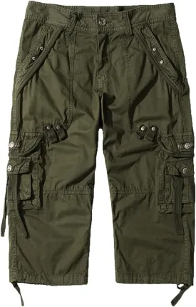 Maiyifu-GJ Men's 3/4 Cargo Shorts Multi Pockets Elastic Below Knee Long Shorts Summer Casual Cotton Hiking Short Pants