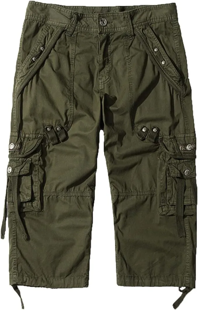 Maiyifu-GJ Men's 3/4 Cargo Shorts Multi Pockets Elastic Below Knee Long Shorts Summer Casual Cotton Hiking Short Pants