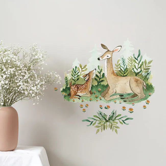 Mama and Baby Woodland Deer Peel and Stick Giant Wall Decals