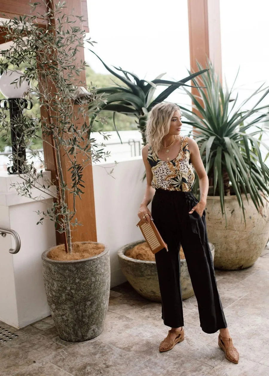 Marigold Silk Wide-Leg Pants - Black