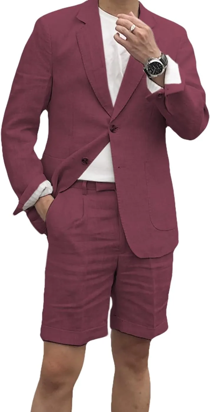Men's 2 Piece Linen Suits Set Regular Fit Casual Lightweight Blazer Jacket and Summer Shorts for Men (Jacket Shorts)