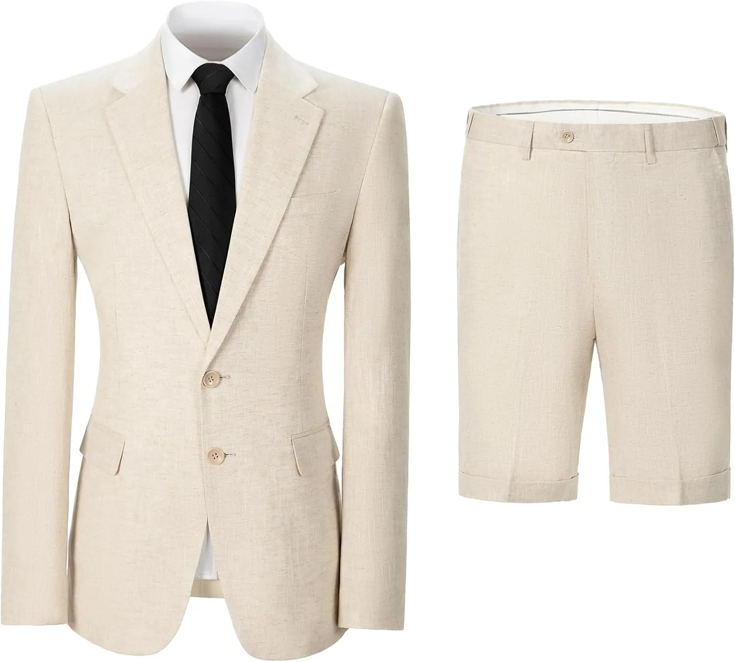 Men's 2 Piece Linen Suits Set Regular Fit Casual Lightweight Blazer Jacket and Summer Shorts for Men (Jacket Shorts)