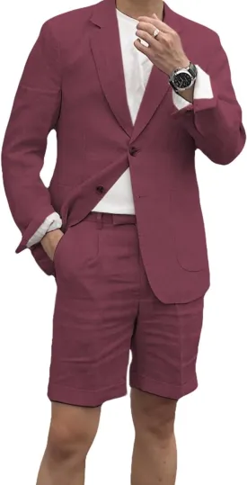 Men's 2 Piece Linen Suits Set Regular Fit Casual Lightweight Blazer Jacket and Summer Shorts for Men (Jacket Shorts)