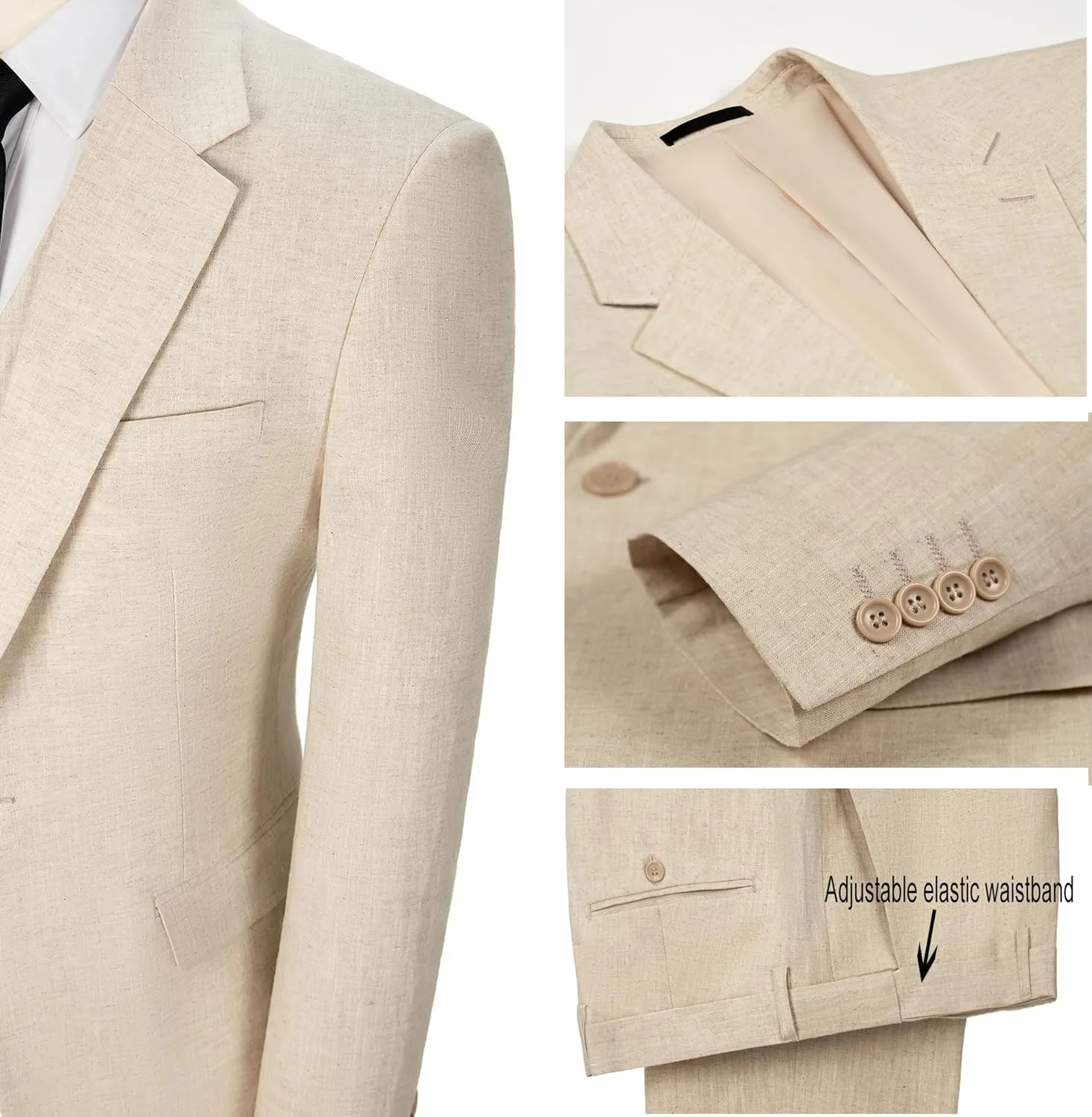 Men's 2 Piece Linen Suits Set Regular Fit Casual Lightweight Blazer Jacket and Summer Shorts for Men (Jacket Shorts)