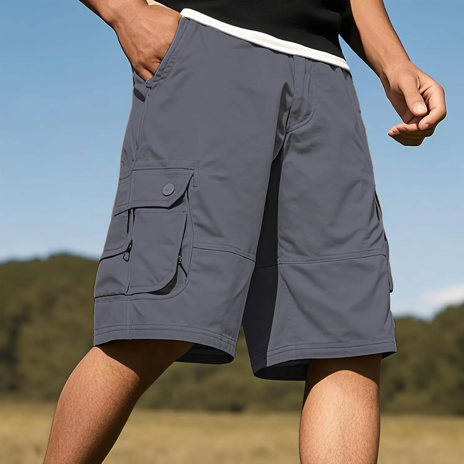 Mens Hiking Cargo Shorts Classic Washed Combat Shorts Outdoor Relaxed Fit Jogging Pants for Summer Travel Vacation