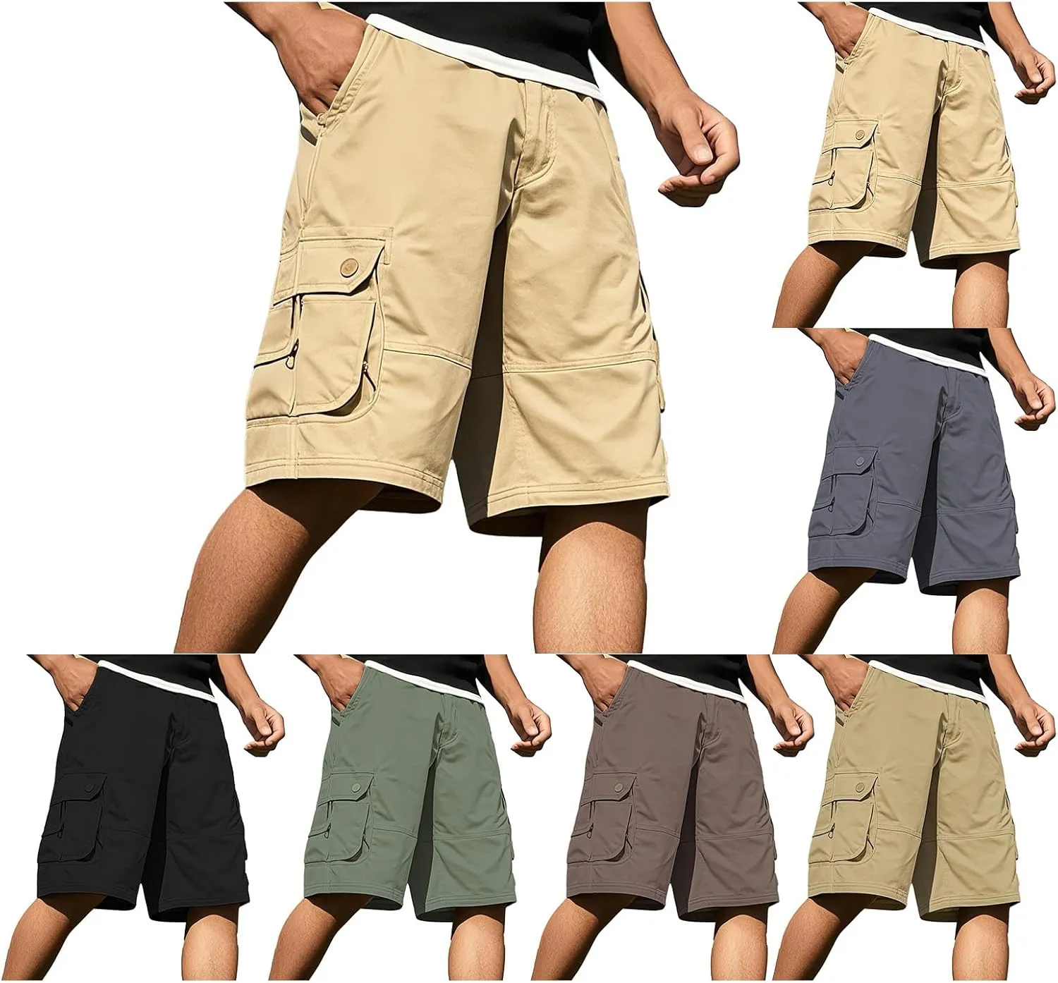 Mens Hiking Cargo Shorts Classic Washed Combat Shorts Outdoor Relaxed Fit Jogging Pants for Summer Travel Vacation