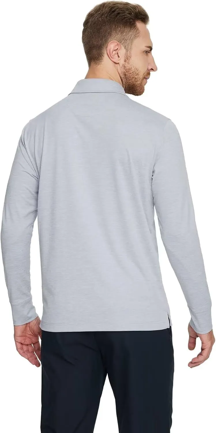 Mens Long Sleeve Classic Polo Shirts Casual Fashion Polo Shirts Office Work Golf Shirts for Men
