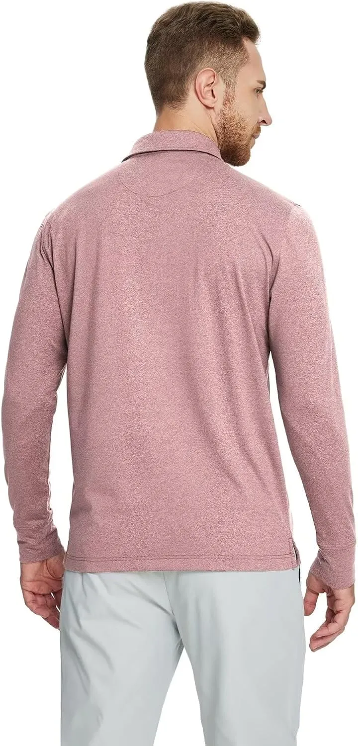 Mens Long Sleeve Classic Polo Shirts Casual Fashion Polo Shirts Office Work Golf Shirts for Men