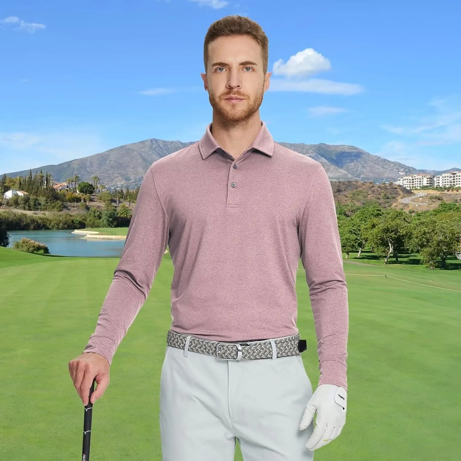 Mens Long Sleeve Classic Polo Shirts Casual Fashion Polo Shirts Office Work Golf Shirts for Men