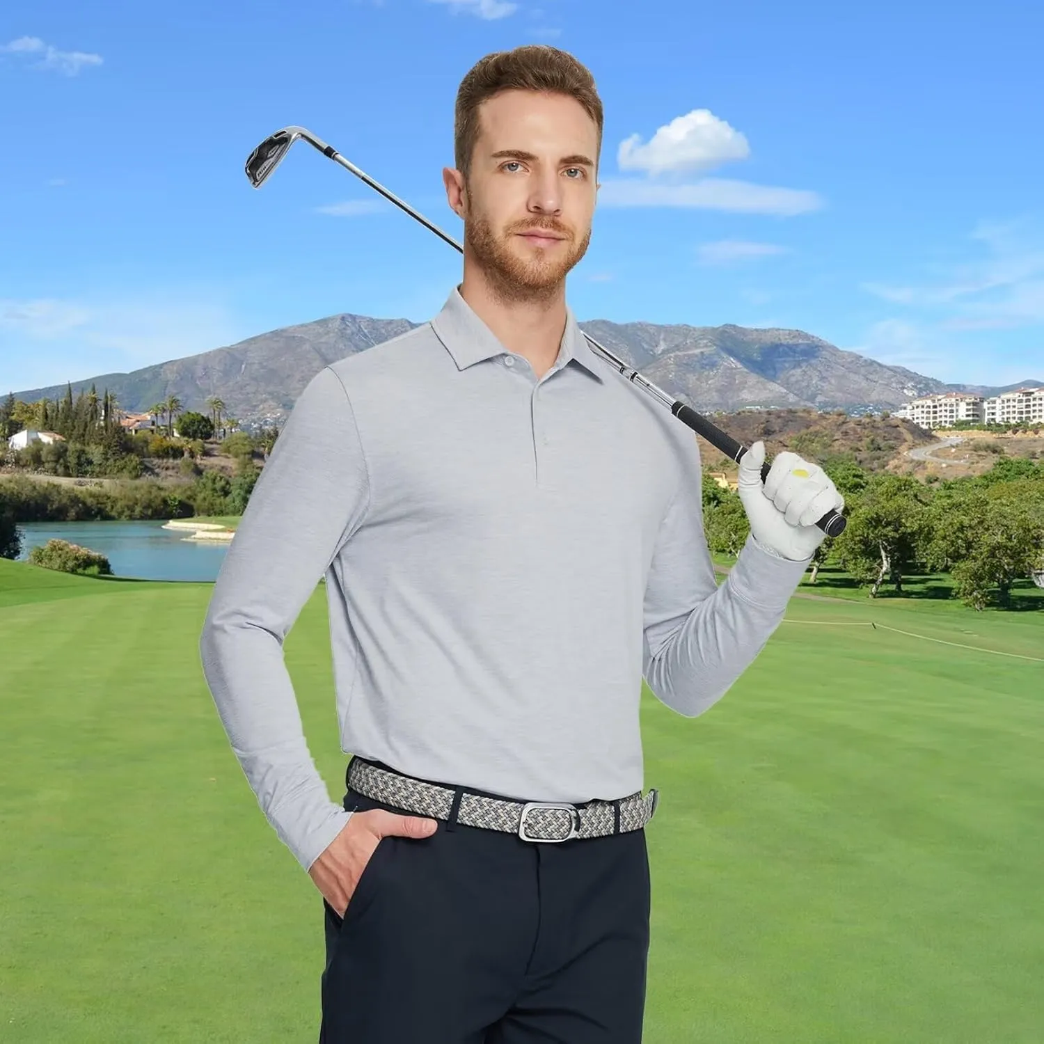Mens Long Sleeve Classic Polo Shirts Casual Fashion Polo Shirts Office Work Golf Shirts for Men