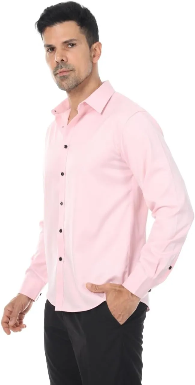 Men's Long Sleeve Dress Shirts Stretch Wrinkle Free Button Down Shirt Business Wedding Formal Shirts Regular Fit