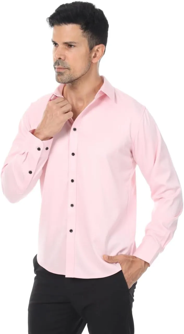 Men's Long Sleeve Dress Shirts Stretch Wrinkle Free Button Down Shirt Business Wedding Formal Shirts Regular Fit