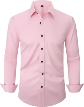 Men's Long Sleeve Dress Shirts Stretch Wrinkle Free Button Down Shirt Business Wedding Formal Shirts Regular Fit