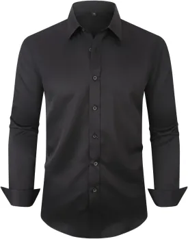 Men's Long Sleeve Dress Shirts Stretch Wrinkle Free Button Down Shirt Business Wedding Formal Shirts Regular Fit