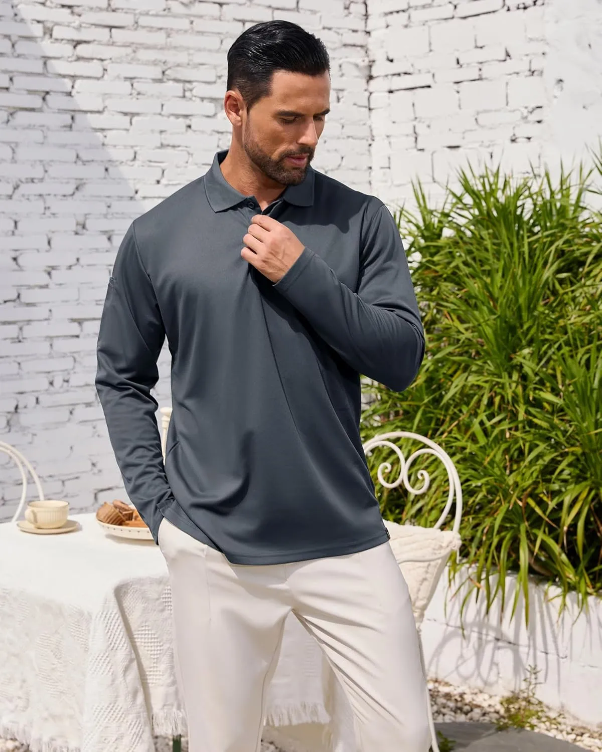 Men's Long Sleeve Polo Shirt Athletic Golf Polo Shirts for Men Quick-Dry Performance Casual Collared Shirts