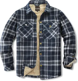 Men's Sherpa Lined Cotton Flannel Shirt Jacket Plaid Button Up Jacket Coat for Men with Pocket