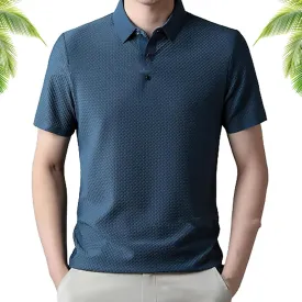 Mesh Ice Silk Short-Sleeved T-Shirt, Men Summer Comfortable Breathable Ice Silk Short Sleeve Lapel Golf Polo Shirts (Blue,M)