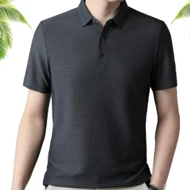 Mesh Ice Silk Short-Sleeved T-Shirt, Men Summer Comfortable Breathable Ice Silk Short Sleeve Lapel Golf Polo Shirts (Gray,L)