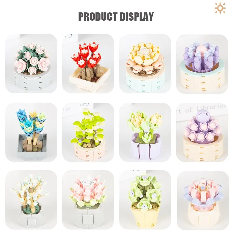 Mini Brick Succulent Potted Flower Model Small Ornament DIY Plant Bonsai Flower Building Block Children's Toy Girl Holiday Gift