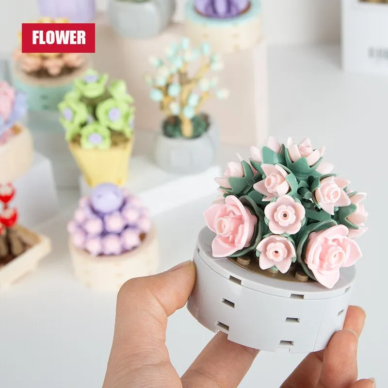 Mini Brick Succulent Potted Flower Model Small Ornament DIY Plant Bonsai Flower Building Block Children's Toy Girl Holiday Gift