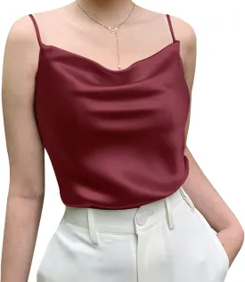 Miqieer Basic Women's Silk Tank Top Ladies V-Neck Camisole Silky Loose Sleeveless Blouse Satin Tank Shirt
