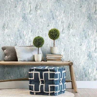 New - RoomMates Blue Marble Seas Peel & Stick Wallpaper