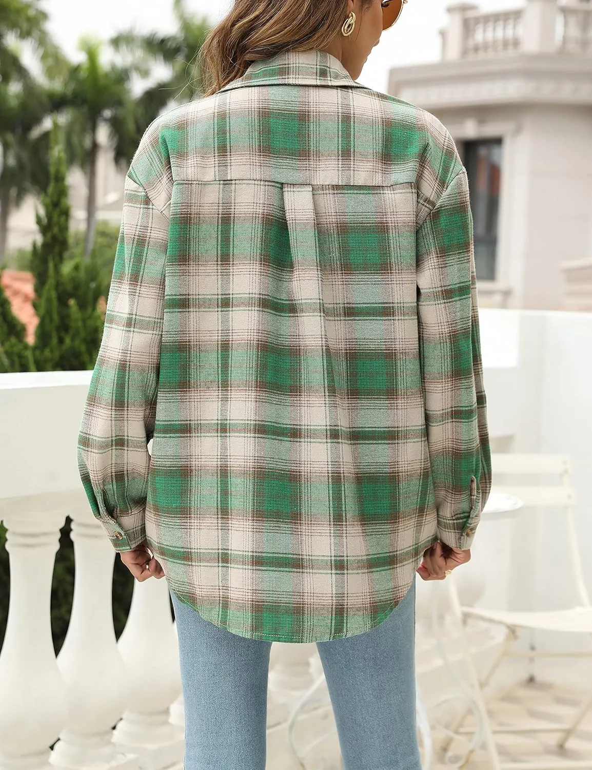 Oversized Womens Flannel Plaid Soft Flannel Button Down Shirt Roll Up Long Sleeve Flannel Plaid Shirt Blouses Women