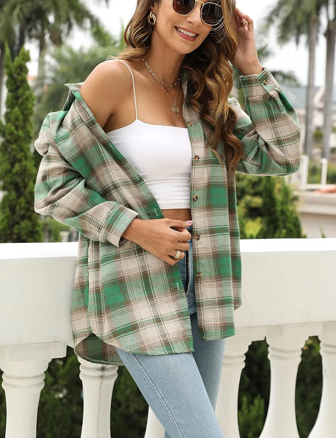 Oversized Womens Flannel Plaid Soft Flannel Button Down Shirt Roll Up Long Sleeve Flannel Plaid Shirt Blouses Women