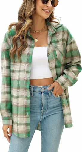Oversized Womens Flannel Plaid Soft Flannel Button Down Shirt Roll Up Long Sleeve Flannel Plaid Shirt Blouses Women