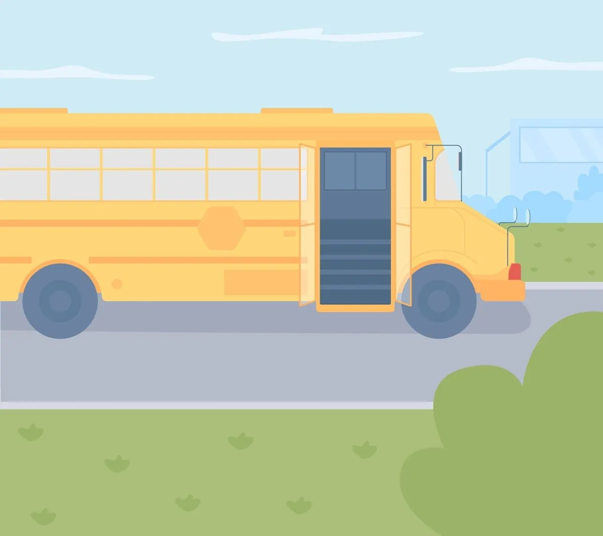 Parent send child to school flat color vector illustration set