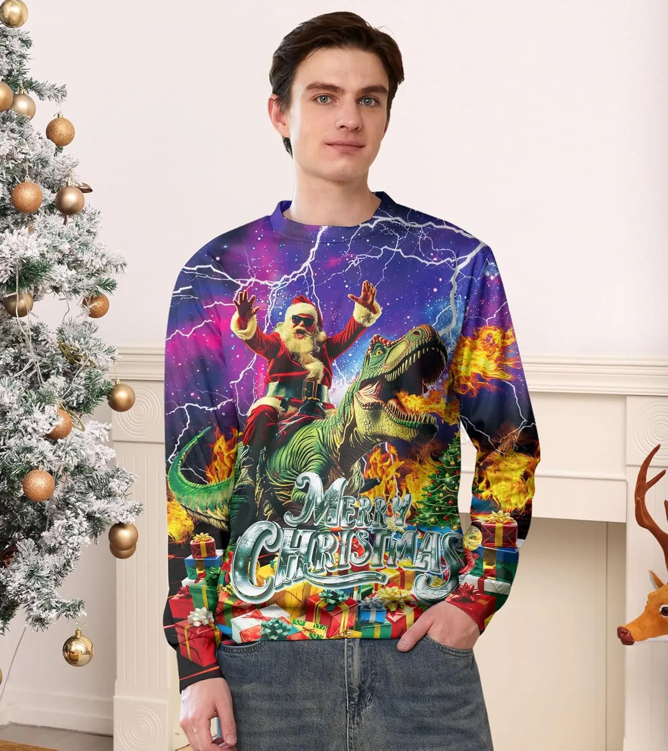 RAISEVERN Ugly Christmas Sweatshirt for Women Men Funny Novelty Pullover Tops for Holiday