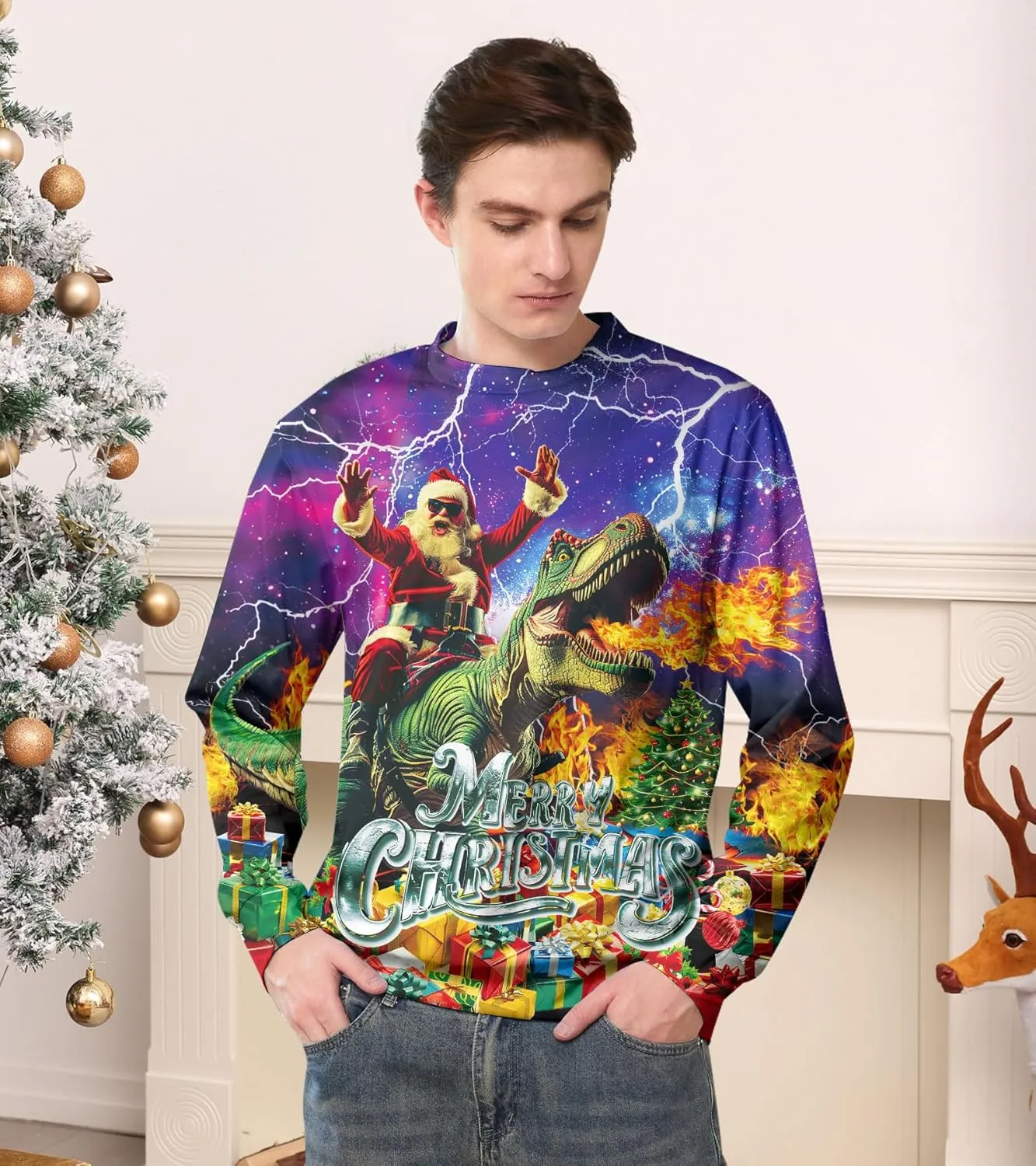 RAISEVERN Ugly Christmas Sweatshirt for Women Men Funny Novelty Pullover Tops for Holiday