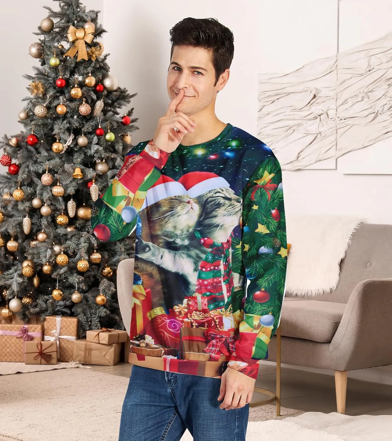 RAISEVERN Ugly Christmas Sweatshirt for Women Men Funny Novelty Pullover Tops for Holiday