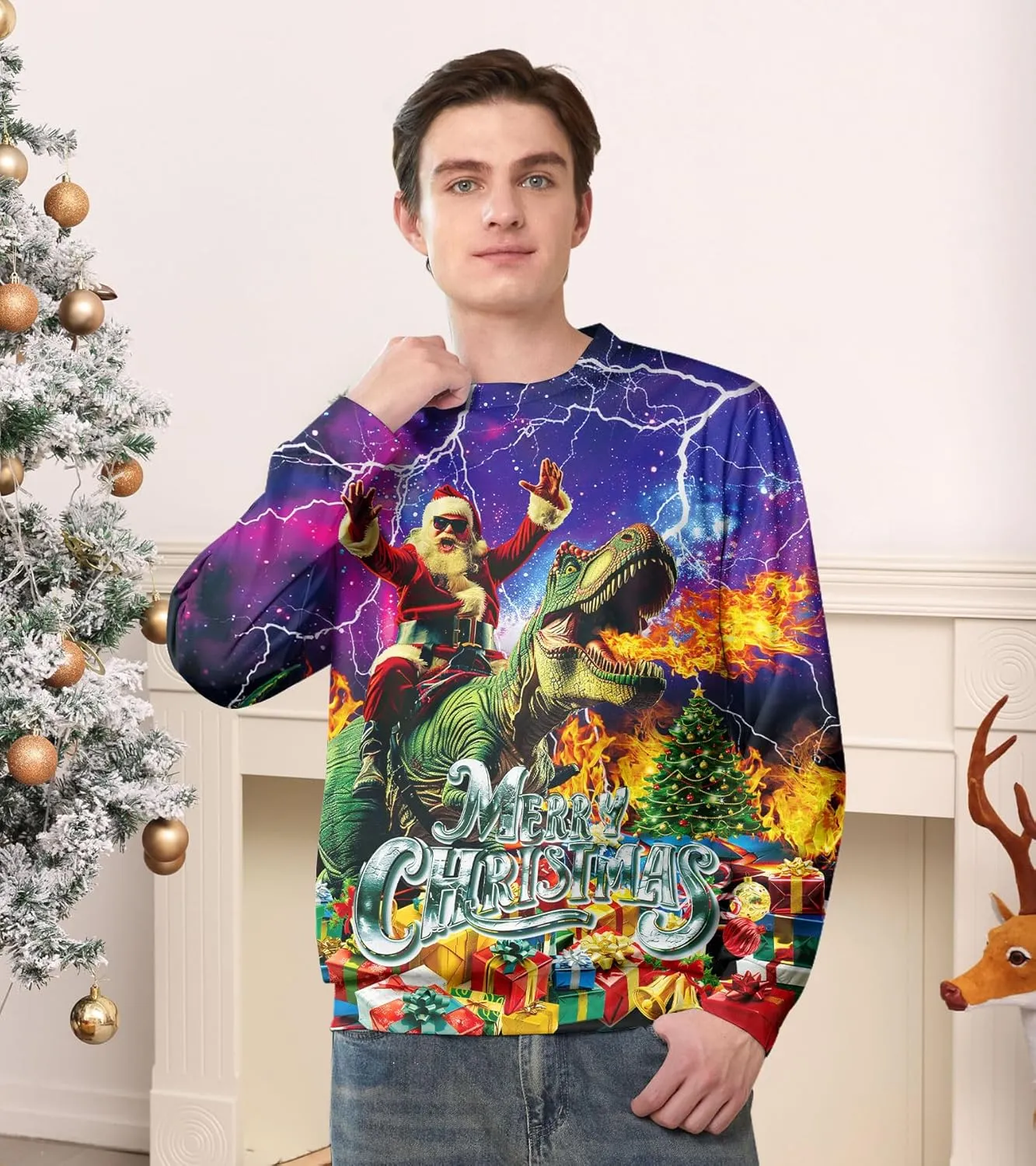 RAISEVERN Ugly Christmas Sweatshirt for Women Men Funny Novelty Pullover Tops for Holiday